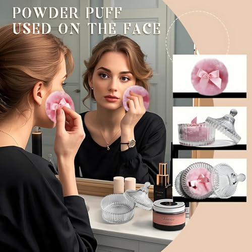 Powder Puff Set with Glass Container - Soft Velour Face & Body