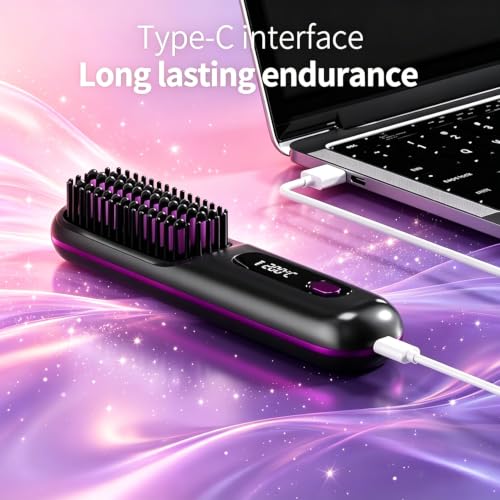 Cordless Hair Straightener Brush with LED Display, Fast Heating