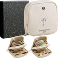 Tianzong Double Zipper Travel Jewelry Case for Women - Beige Waterproof PU Organizer with Gift Box