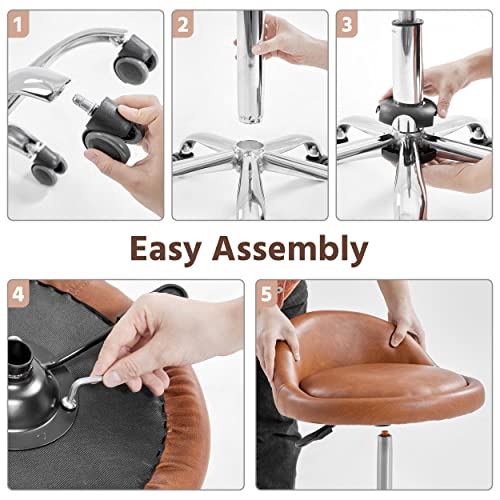Yaheetech Rolling Stool with Back Support Adjustable Height Brown