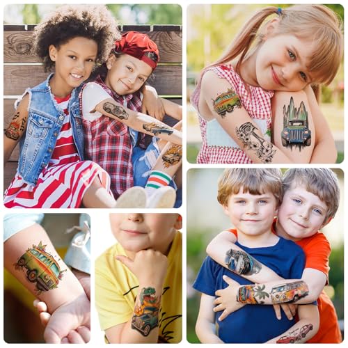 77 Sheets Cars Temporary Tattoo for Women Men, 17 Sheets Half Arm Race Car Fake Tattoos, 60 Sheets Black Holiday Truck Theme Tiny for Adult Kids Body Tattoos Stickers Waterproof Realistic
