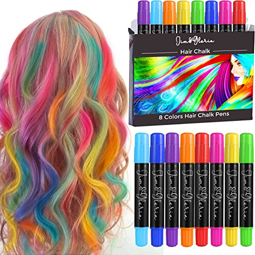 Jim&Gloria Washable Hair Chalk Kit - 8 Vibrant Colors for Kids