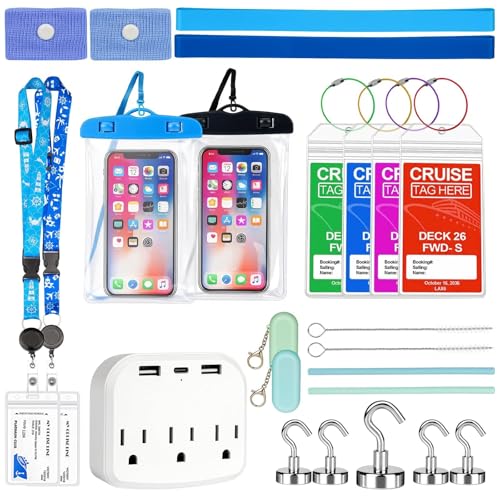 Cruise Essentials Kit 22-Pc Set with Power Strip & Magnetic Hooks