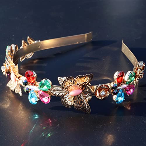 Crrezhai Rhinestone Headband for Women Colorful Glass Crystal Hairband Vintage Accessories Hair Hoop for Birthday Party