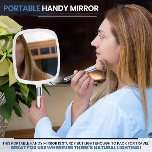 Large Hand Mirror with Ergonomic Handle 9x13 White