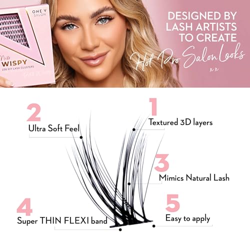 One V Salon Lash Clusters, Miss Wispy 238 Pc, 10-18mm Luxe Lash Petite Wisp Fluffy 3D Eyelash Clusters & Miss Wispy Lash Bond & Seal, 2-in-1 Super-Strong Bond & Seal Lash Glue