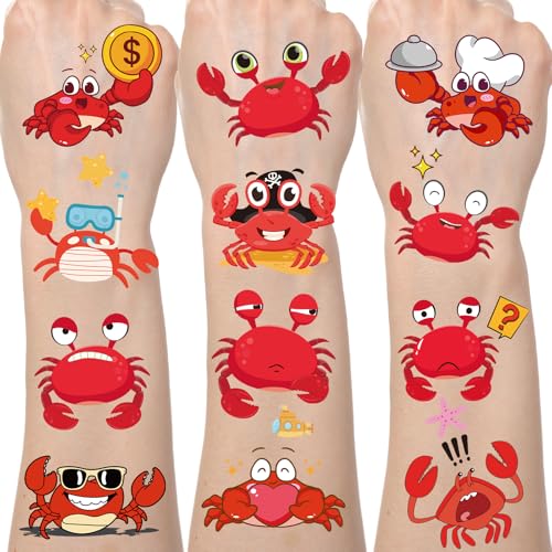 Crab Temporary Tattoo Stickers - 200+ Pieces, 8 Sheets