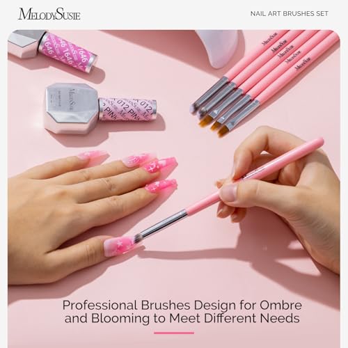 MelodySusie Light Pink 6Pcs Ombre Nail Art Brushes Set for Gradient & Blush Designs