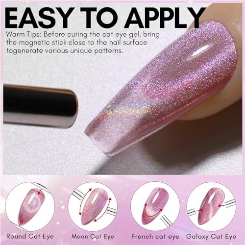 Makartt Cat Eye Gel Nail Polish Universal Rainbow Holographic Gel Polish Cupcake Dream Sparkly Glitter Unique Magnetic Effect Nail Gel for DIY Nail Art UV LED Soak Off Manicure 10ml