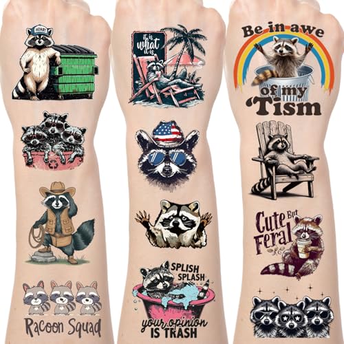 Raccoon Temporary Tattoos 200+ Pieces - 8 Sheets Party Favors