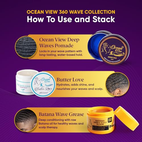 Ocean View Wave Pomade for Men - Strong Hold 360 Wave Cream, 4 oz