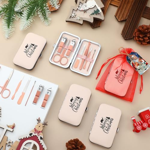 12 Set Christmas Manicure Set Bulk Christmas Stocking Stuffers Women Nail Clippers Pedicure Kit 7 In1 Travel Stainless Steel Grooming Kits Funny Xmas Gifts for Employees Office Coworkers