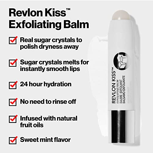 Revlon Lip Scrub Balm, Kiss Sugar Scrub Exfoliator, Lip Makeup with 24 Hour Long Lasting Hydration, Sugar Mint, 0.09 oz (Pack of 2)