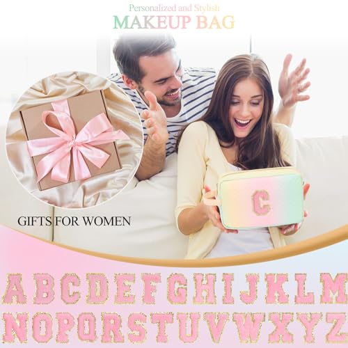 Personalized Initial Makeup Bag Waterproof Leather Cosmetic Bag Travel Toiletry Bag, Valentine¡¯s Day Gift Makeup Organizer Case & Makeup Pouch for Women Teen Girls Mom Girlfriend Wife