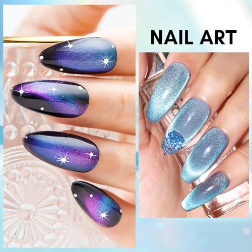 Makartt Gel Nail Polish, Black Hole Cat Eye Gel Polish 10ml Sparkly Cat Eye Glitter Spring Gel Polish with Magnet Stick Soak Off UV/LED Manicure Nail Art Designs- Aurora Borealis