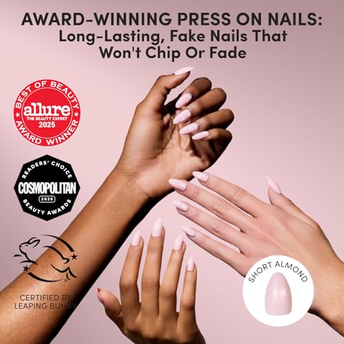Glamnetic Velvet Pink Shimmer Press On Nails - Short Almond 30 Set