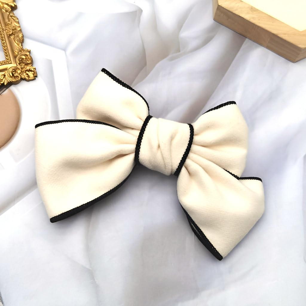 Hair Bows for Women 2 Pcs Big Soft Fabric Hair Bow Clips Black White Bowknot Barrettes Ponytail Ribbon for Girls Holiday Party Birthday Gift