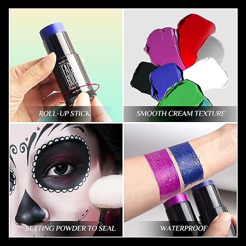 Green Face Body Paint Stick, Eye Black Sticks for Sports, Non Toxic SFX Makeup For Ghost Skeleton Halloween Costume Cosplay (Green)