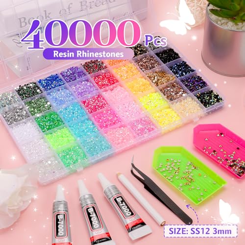 40,000 Pcs Rhinestone Bedazzling Kit with Glue & Tools