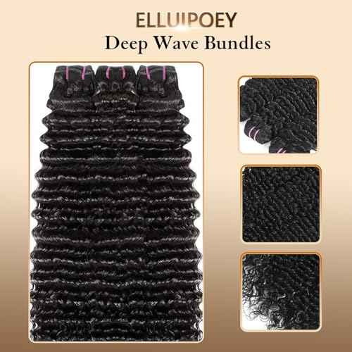 15A Deep Wave Human Hair Bundles 18 20 22 Inch Brazilian Virgin Depp Weave Curly Bundles Human Hair 3 Pcs 100% Unprocessed Virgin Remy Hair Natural Black Water Wave Human Hair Extensions