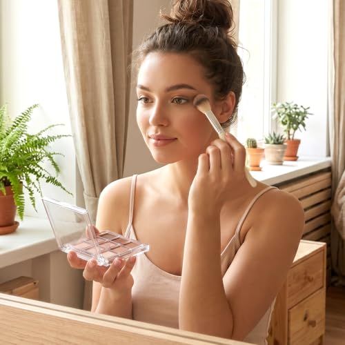Nogeqi 2-Pack Refillable Makeup Palette with 9 Compartments, Portable Clear Eyeshadow & Lipstick Organizer