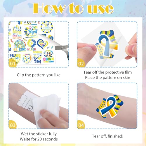 8 Sheets 200+ Down Syndrome Awareness Temporary Tattoos Stickers World Down Syndrome Day Party Decorations Favors 21 March Care Blue Yellow Ribbon Tattoo Stickers Gifts Rewards Supplies