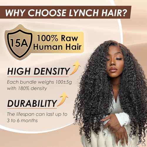 Lynch 15A Burmese Curly Bundles Human Hair, 16 Inch 1 Bundle 3C4A Water Wave Quick Weave with Spiral Curly End, Real 100% Unprocessed Kinky Curly Raw Human Hair Extensions for Women Natural Black