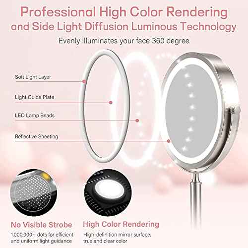 VESAUR 8¡± Rechargeable Lighted Makeup Mirror, 1X/10X Magnifying Vanity Mirror with 3 Colors 50 Dimmable LED Lights