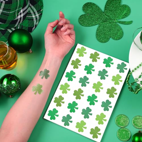 Landhoow 240 Pcs St Patrick's Day Tattoos Temporary Glitter Face Tattoos Cool Body Sticker Costume Accessory Tattoos