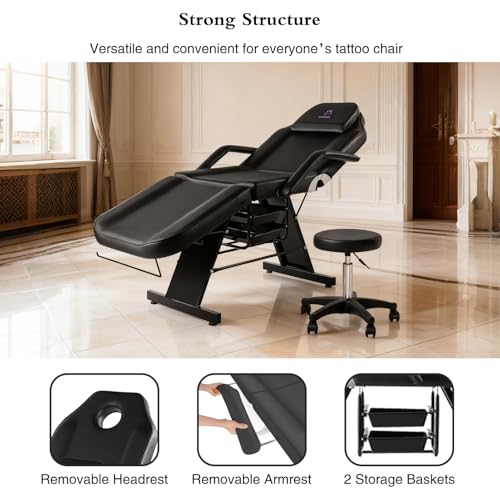 Adjustable Massage & Tattoo Chair - 73" Facial Bed w/ Stool