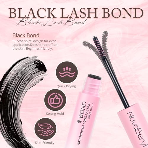 Waterproof Lash Cluster Glue 2-in-1 Bond & Seal for False Eyelashes - Long Lasting & Non-Irritating by NovaBeryl (Black, 5ml+5ml)