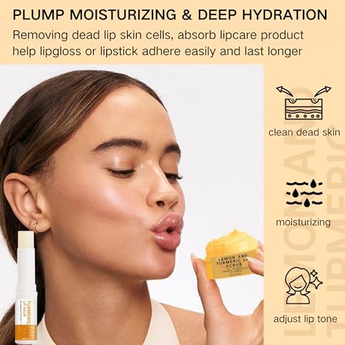 Turmeric Lemon Lip Scrub & Balm Set with Brush - Natural Exfoliator