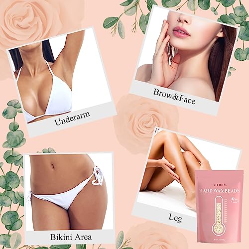 Painless Hard Wax Beads for Full Body Hair Removal, 1.1lb/17.6oz - Sensitive Skin, Bikini, Brazilian, Armpit, Home Waxing Kit for Women and Men with 20 Sticks (Cream)