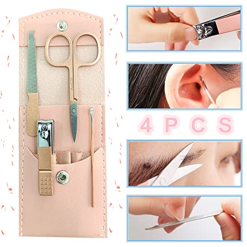 Manicure Set for Women with 4 Stainless Steel Nail Tools - Rose Gold Travel Case