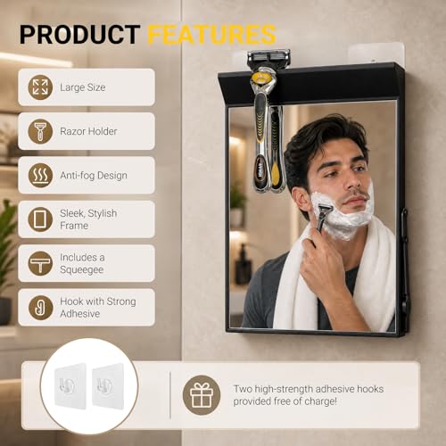 Fogless Shower Mirror for Shaving, 10" x 6.7" HD Glass