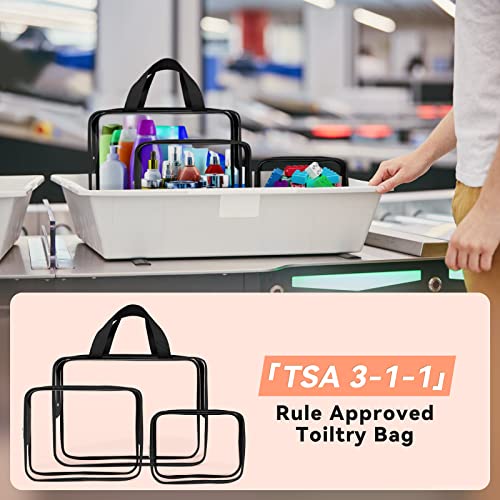 TISRATOK 10 PCS Clear Travel Makeup Toiletry Bag, Plastic PVC Cosmetic TSA Approved Organizer Kit with Zipper Handbag£¨Black£©