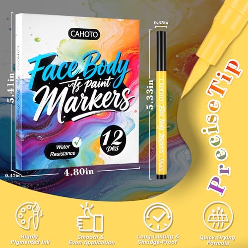 12 Color Waterproof Face Body Paint Markers - Matte Temporary Tattoo Pen