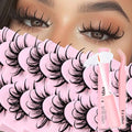 Losha Manga Spiky Lashes - 10 Pairs D Curl Cat Eye with Glue & Tweezer