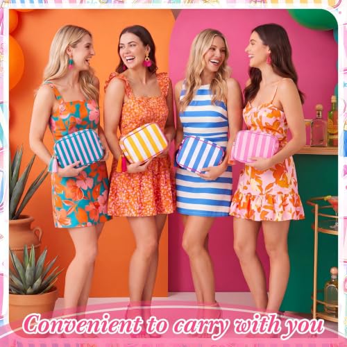 Multicolor 4 Pack Striped Makeup Bags with Tassel Zipper - Klyyo Clyro