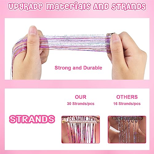 Gosuoa Pack of 8 Pcs Hair Tinsel Clip in, 19.6 Inch Heat Resistant Tinsel Hair Extensions Clip in, Sparkle Fairy Hair Tinsel Kit for Women Girls Hair Accessories(Galaxy)