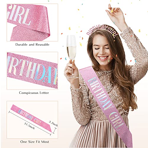 Pink Birthday Girl Sash & Tiara Set with Rhinestones