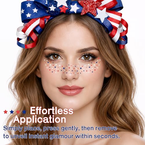 4th of July Temporary Face Tattoos - 8 Pack Red White Blue Stars