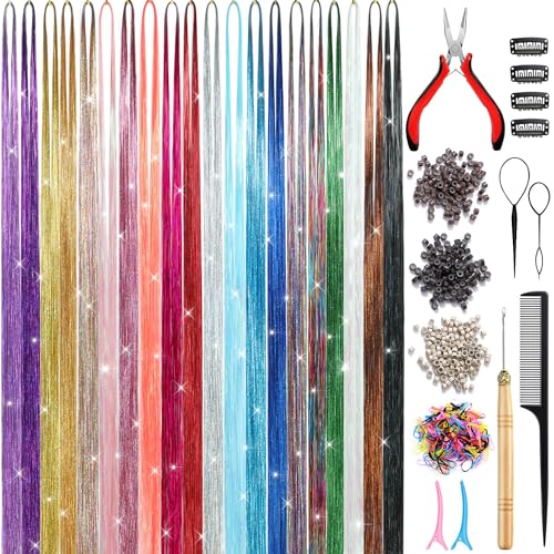Hair Tinsel Kit 20 Colors 8800 Strands with Tools