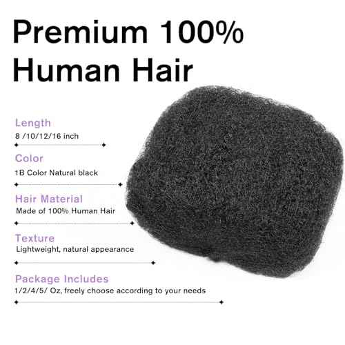 Tight Afro Kinky Bulk Human Hair for Dreadlock Extensions 100% Human Hair,120g 4 Packs 10 Inches Long,Natural Black #1B,Repair Extensions,Making Locs or Braids, with Needles and Hairpin