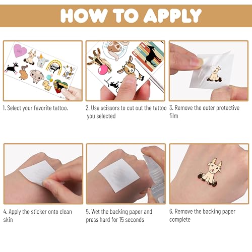 Goat Temporary Tattoos 8 Sheets 80 PCS Farm Party Favors