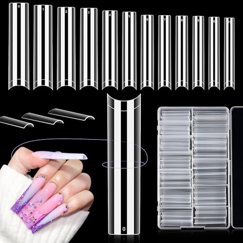 LIONVISON 3XL No C Curve Clear Square Nail Tips - 504 Pcs Extra Long