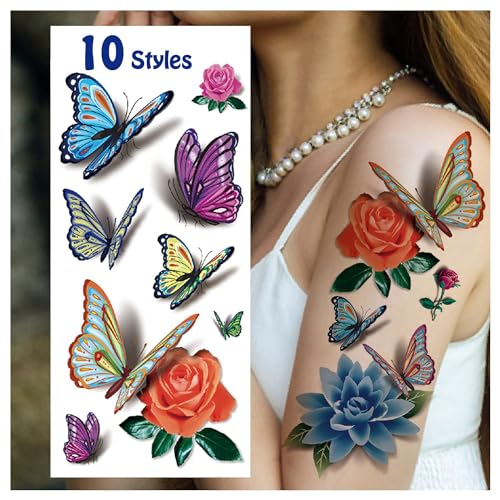 Cerlaza 78 Temporary Tattoos for Women - Butterfly & Flower Designs