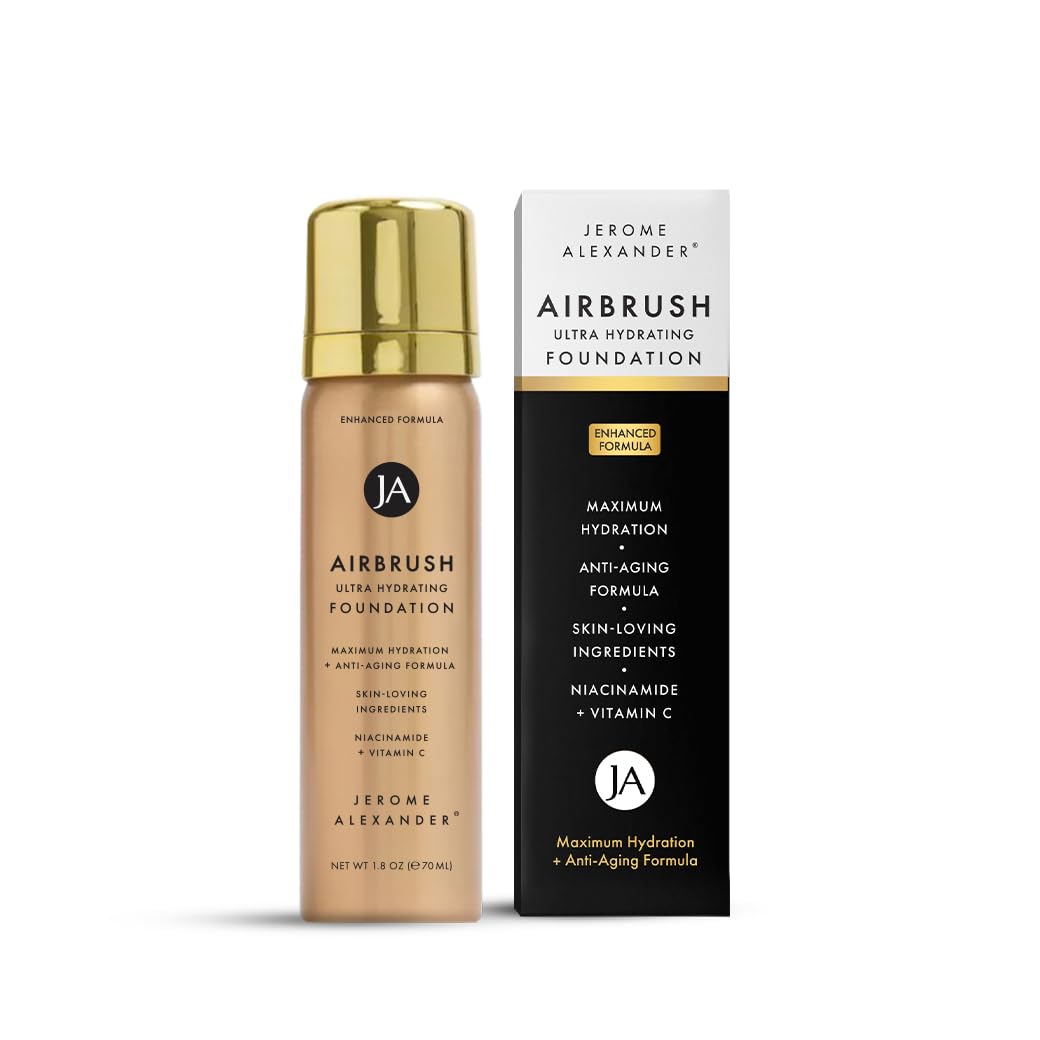 Jerome Alexander Airbrush Foundation Ultra Hydrating, Spray Foundation Makeup with 2x the Active Ingredients, Ultra-Light, Buildable, Full Coverage Formula (Light Medium)