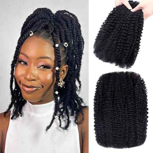 Afro Kinkys Bulk Human Hair for Dreadlocks Extensions Repair, Twist Braiding Afro Kinky Human Hair for Locs Natural Black Color 22 inches for Micro Locs Extensions 1 Pack 30 Gram£¨1B/22inch/30g£©