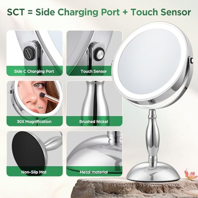 30X Magnifying Makeup Mirror with Lights & 5000mAh Battery